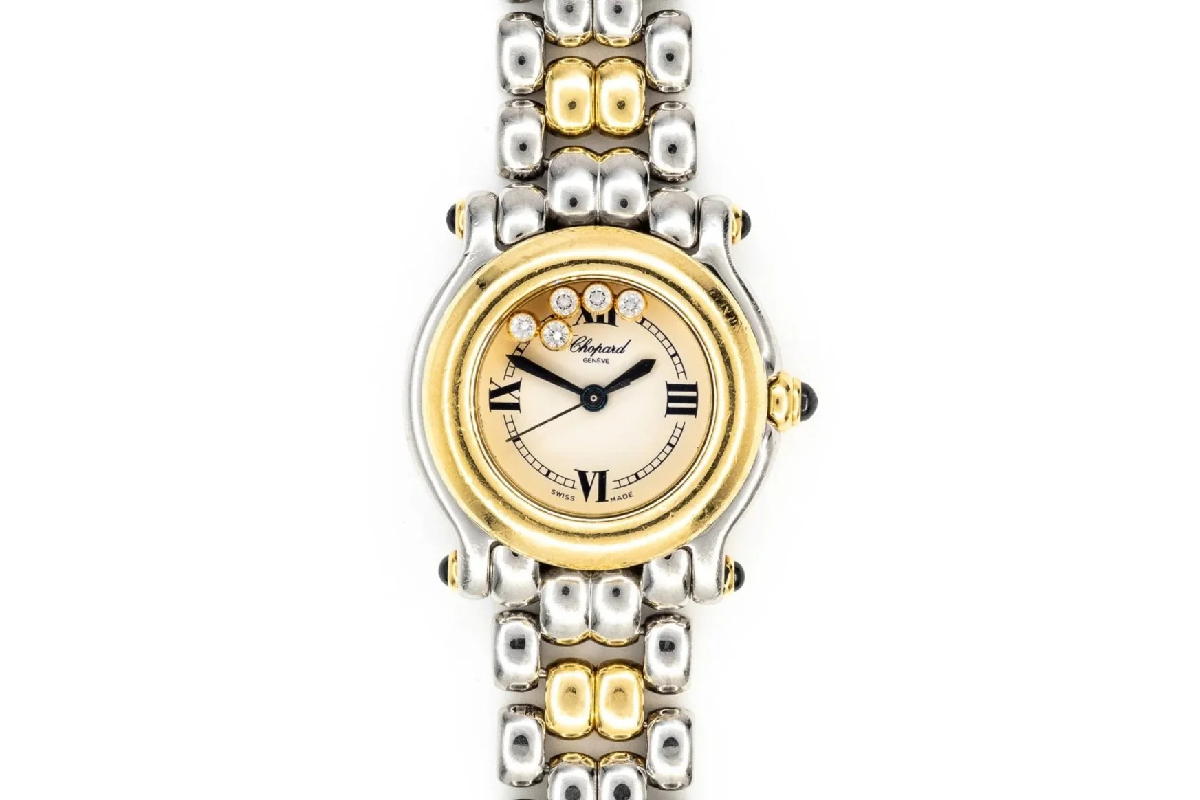 (T)26mm Stainless Steel Yellow Gold Chopard Happy Sport Quartz Wristwatch