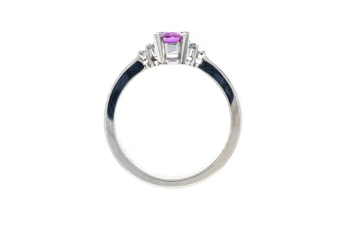 (F)White Gold Diamond Pink Sapphire Gemstone Ring