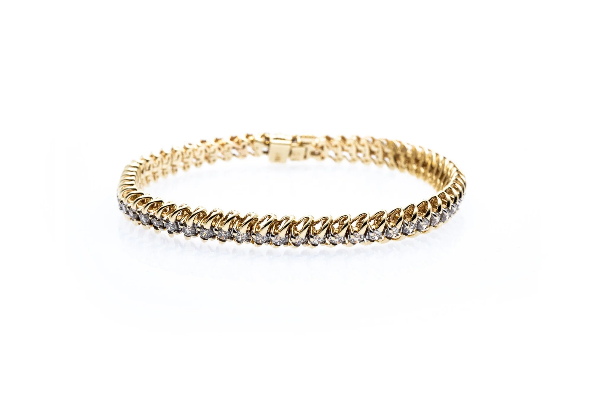 (F)Yellow White Gold Round Brilliant Cut Diamond Tennis Bracelet