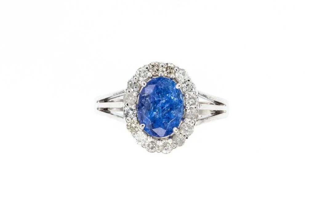 (T)White Gold Diamond Tanzanite Cluster Gemstone Ring
