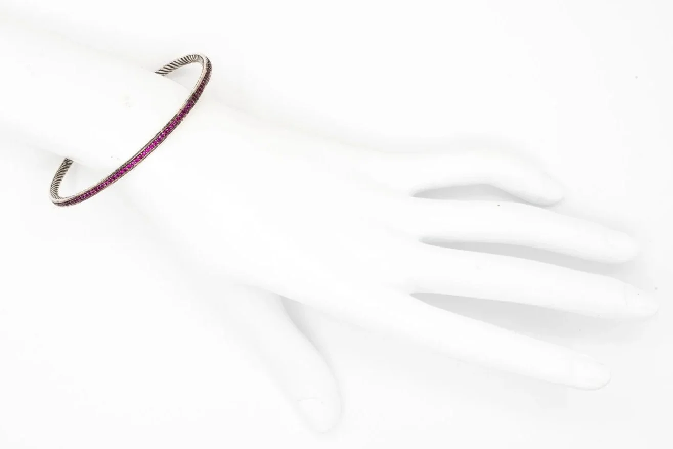(H)Sterling Silver Pink Sapphire David Yurman Cable Bangle Bracelet