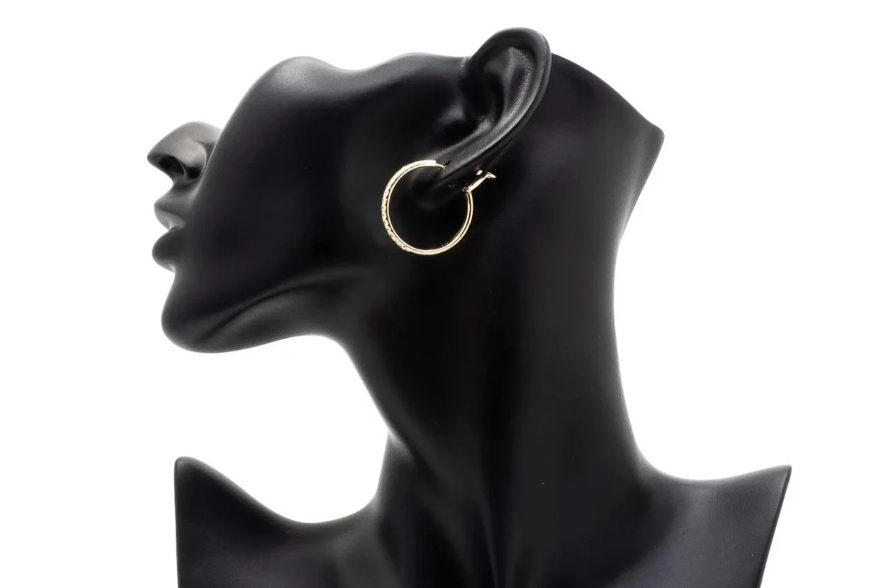(S)Yellow Gold Round Brilliant Cut Diamond Hoop Earrings