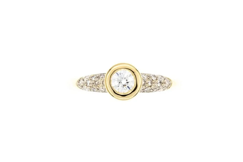 (T)White Yellow Gold Round Brilliant Cut Diamond Engagement Ring