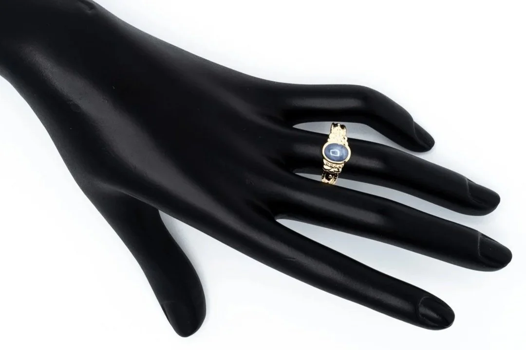 (H)Yellow Gold Solitaire Untreated Star Sapphire Gemstone Ring