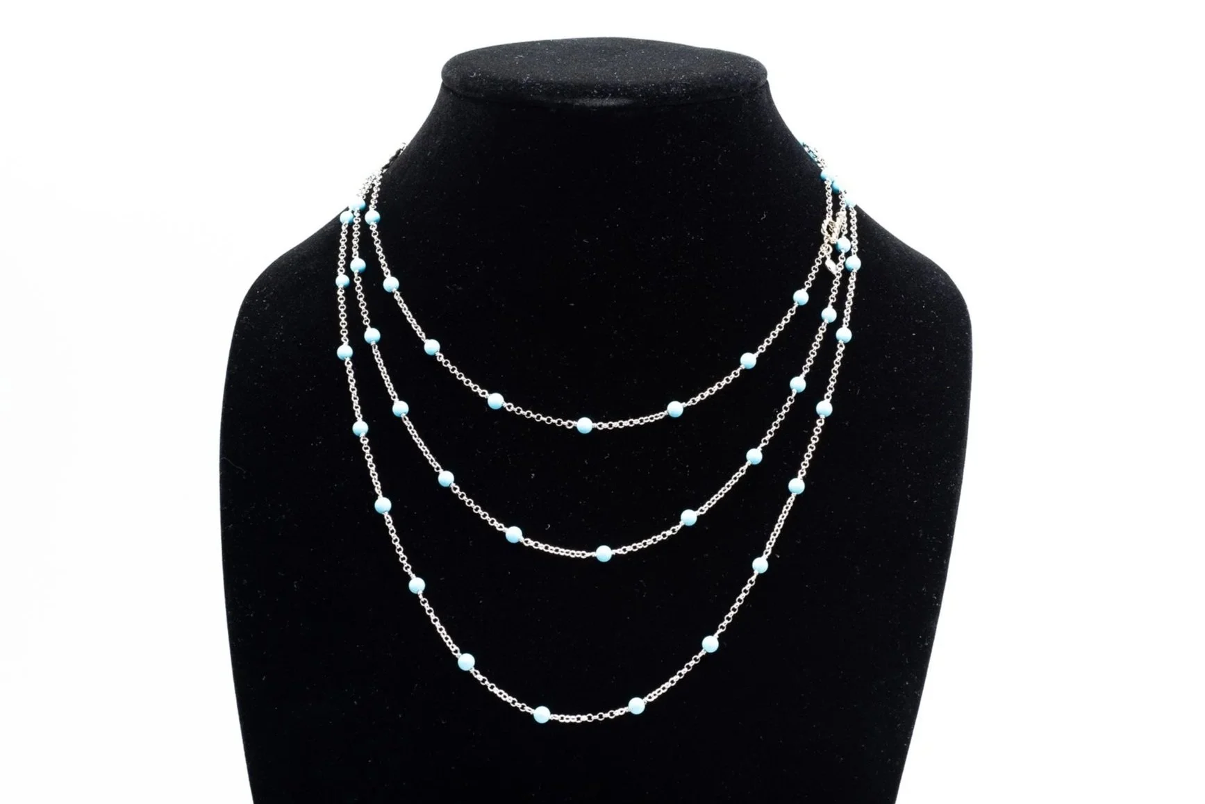 (F)Sterling Silver Turquoise Bead David Yurman Designer Station Necklace