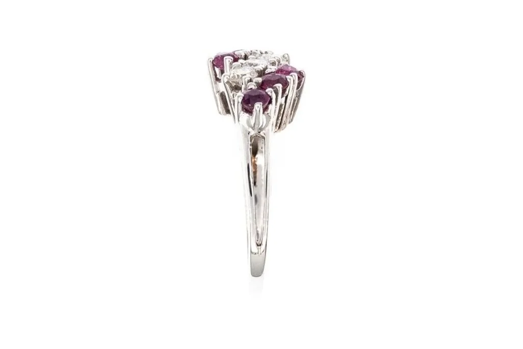 (S)White Gold Diamond Ruby Gemstone Ring