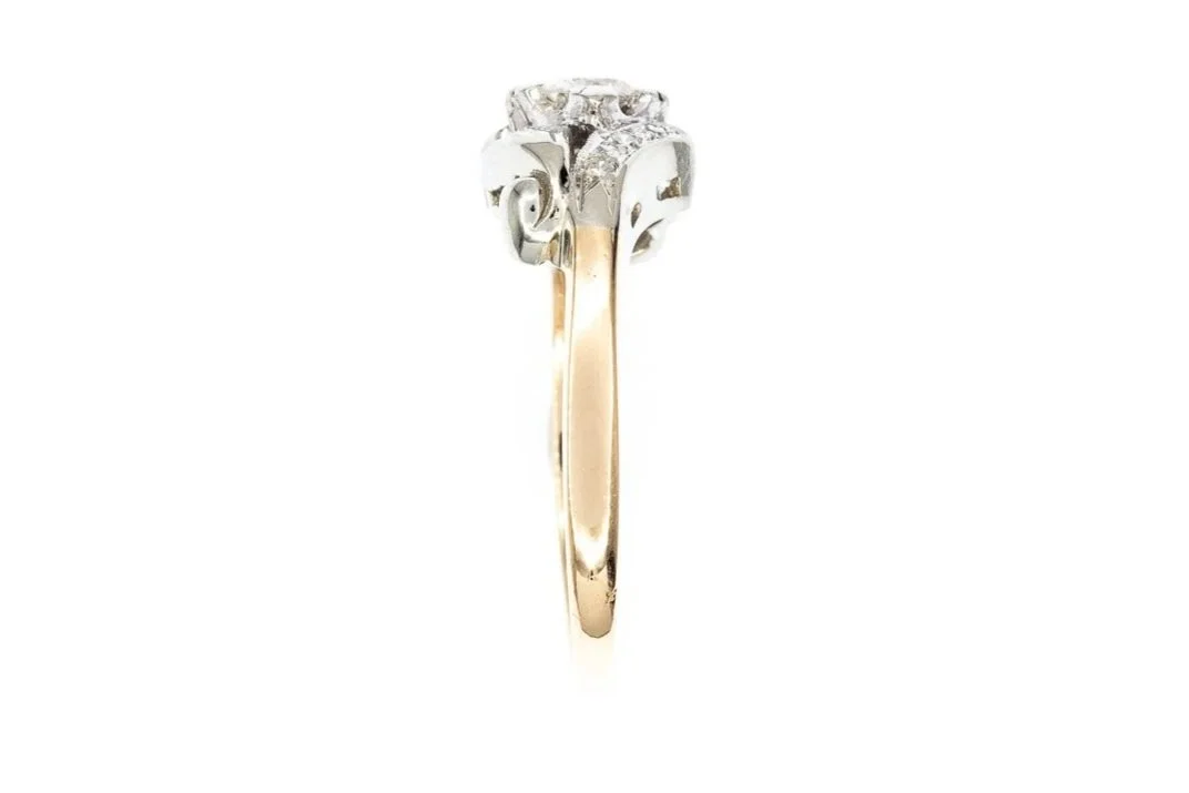 (S)Yellow White Gold Round Brilliant Cut Diamond Engagement Ring