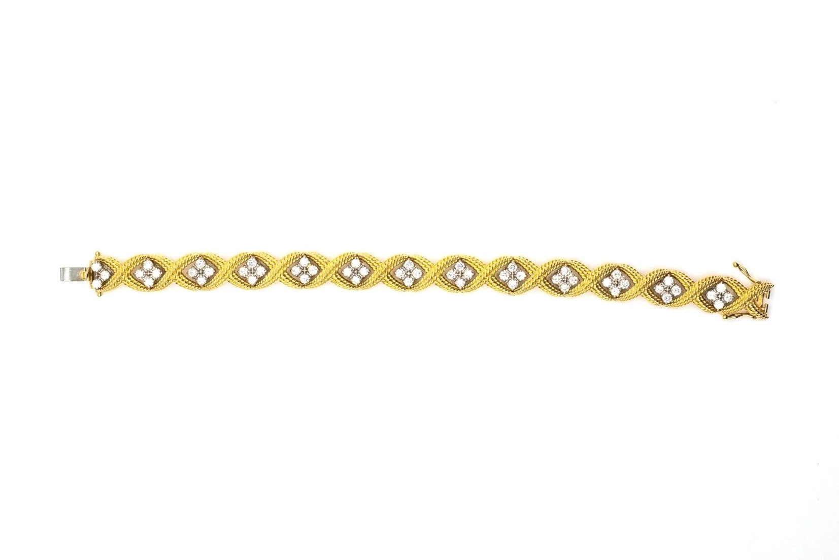 (T)White Yellow Gold Round Brilliant Cut Diamond Tennis Bracelet