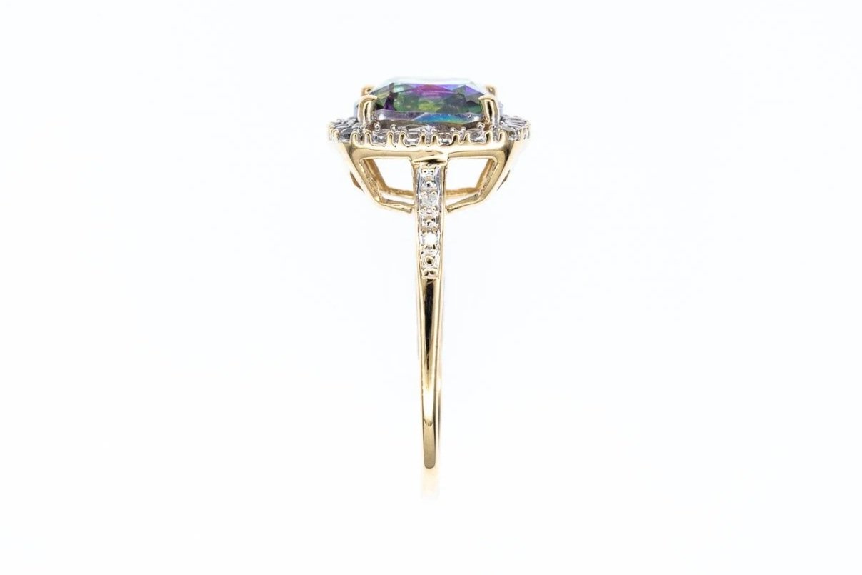 (S)Yellow Gold Diamond Mystic Topaz Gemstone Ring