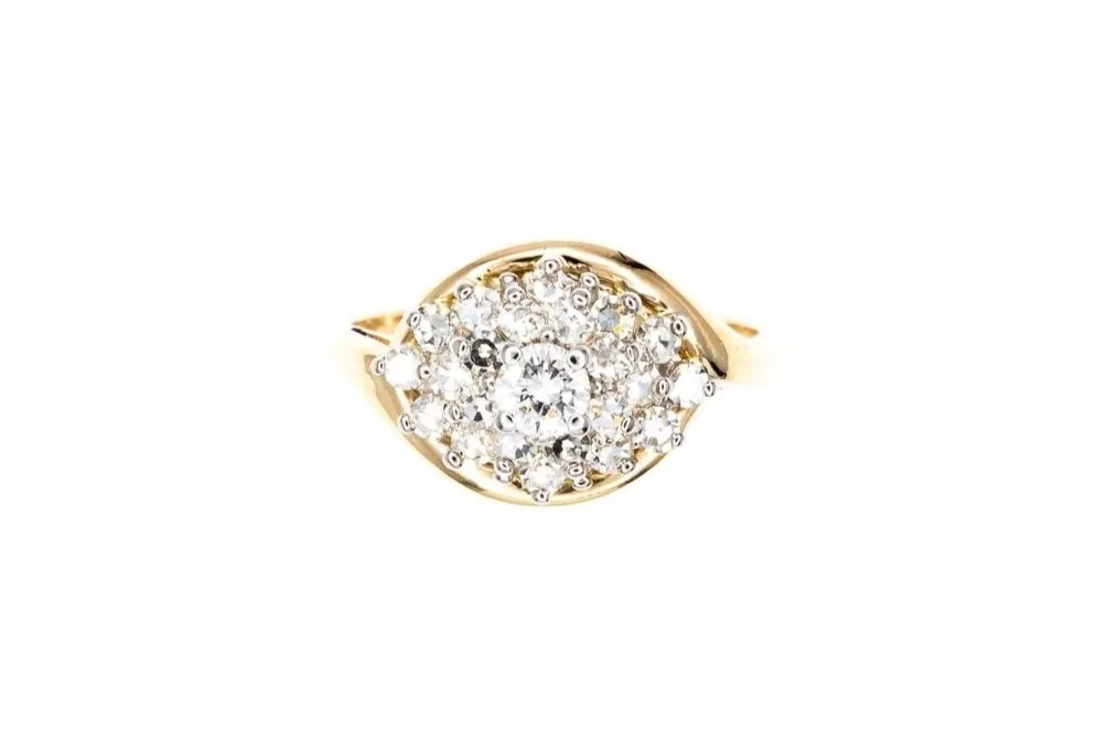 (T)Yellow Gold Multi Diamond Cluster Ring