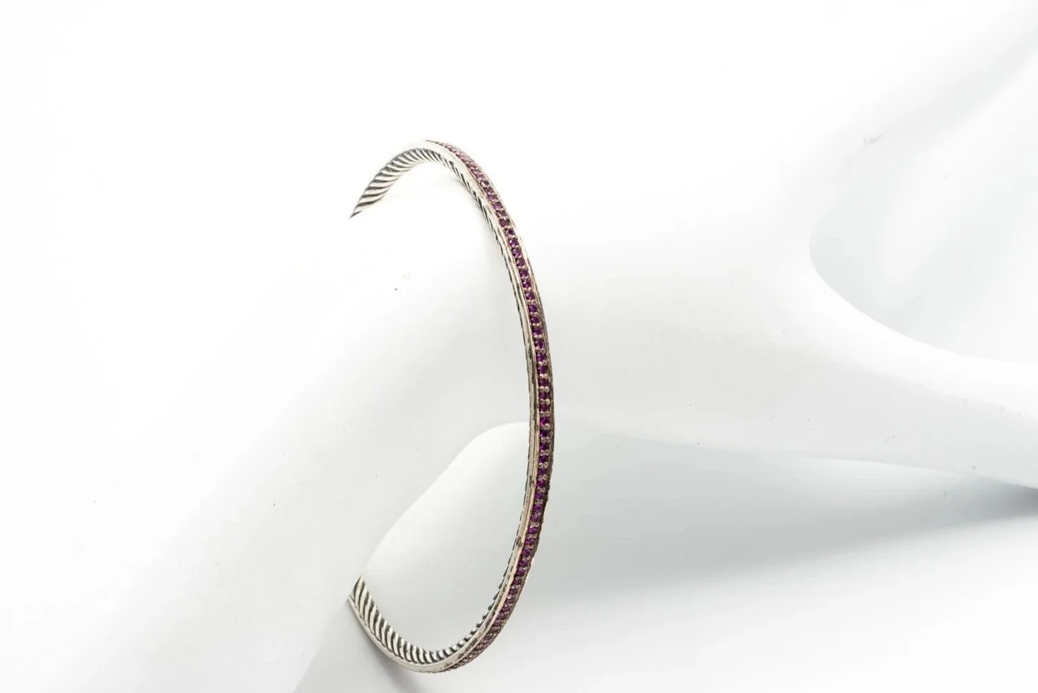 (W)Sterling Silver Pink Sapphire David Yurman Cable Bangle Bracelet