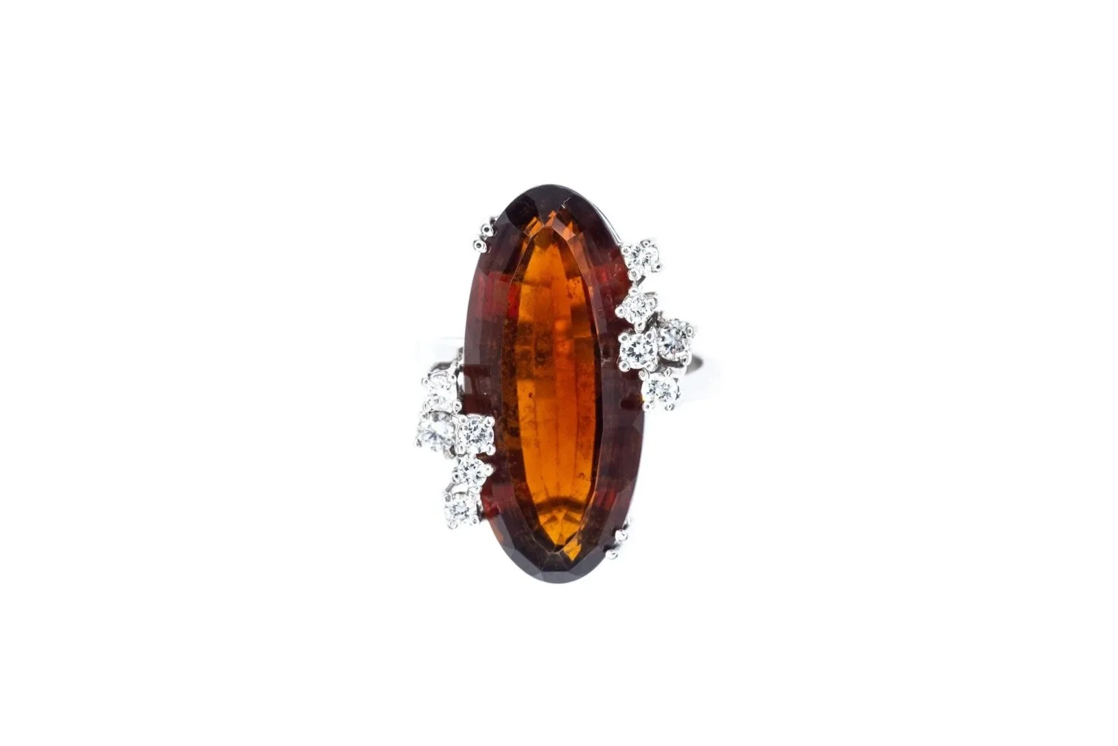 (T)White Gold Diamond Citrine Gemstone Cluster Ring