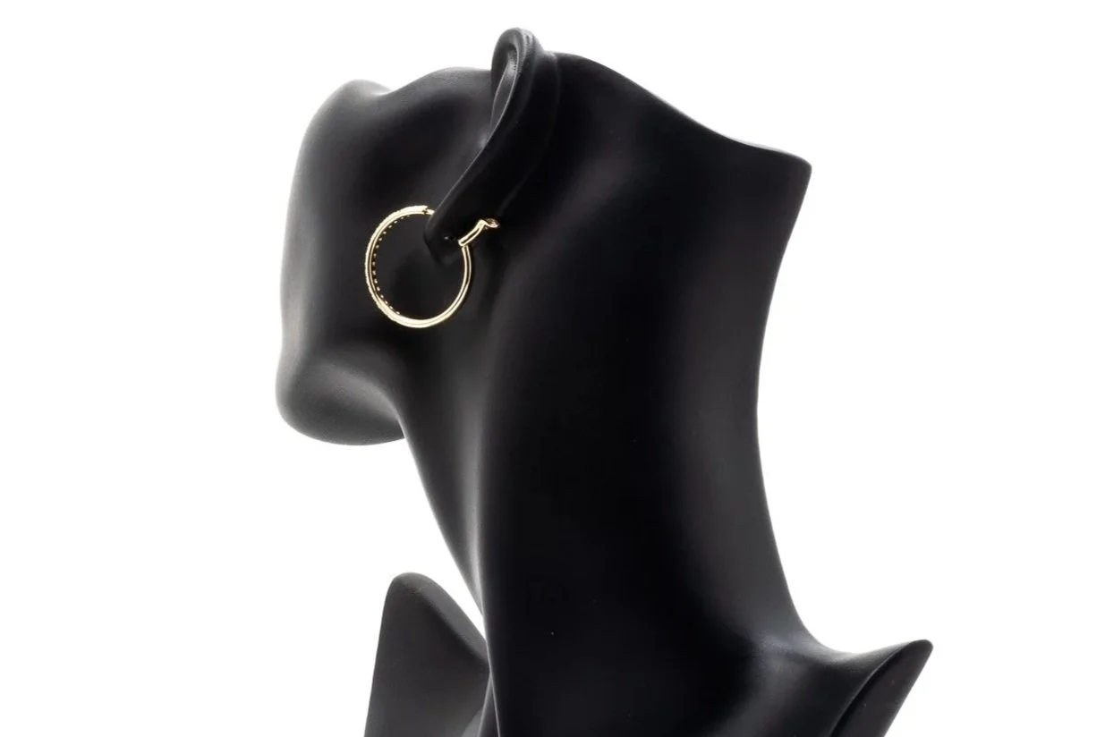 (B)Yellow Gold Round Brilliant Cut Diamond Hoop Earrings