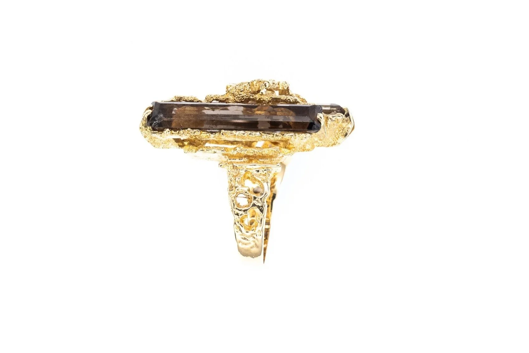 (S)Yellow Gold Smoky Quartz Organic Gemstone Ring