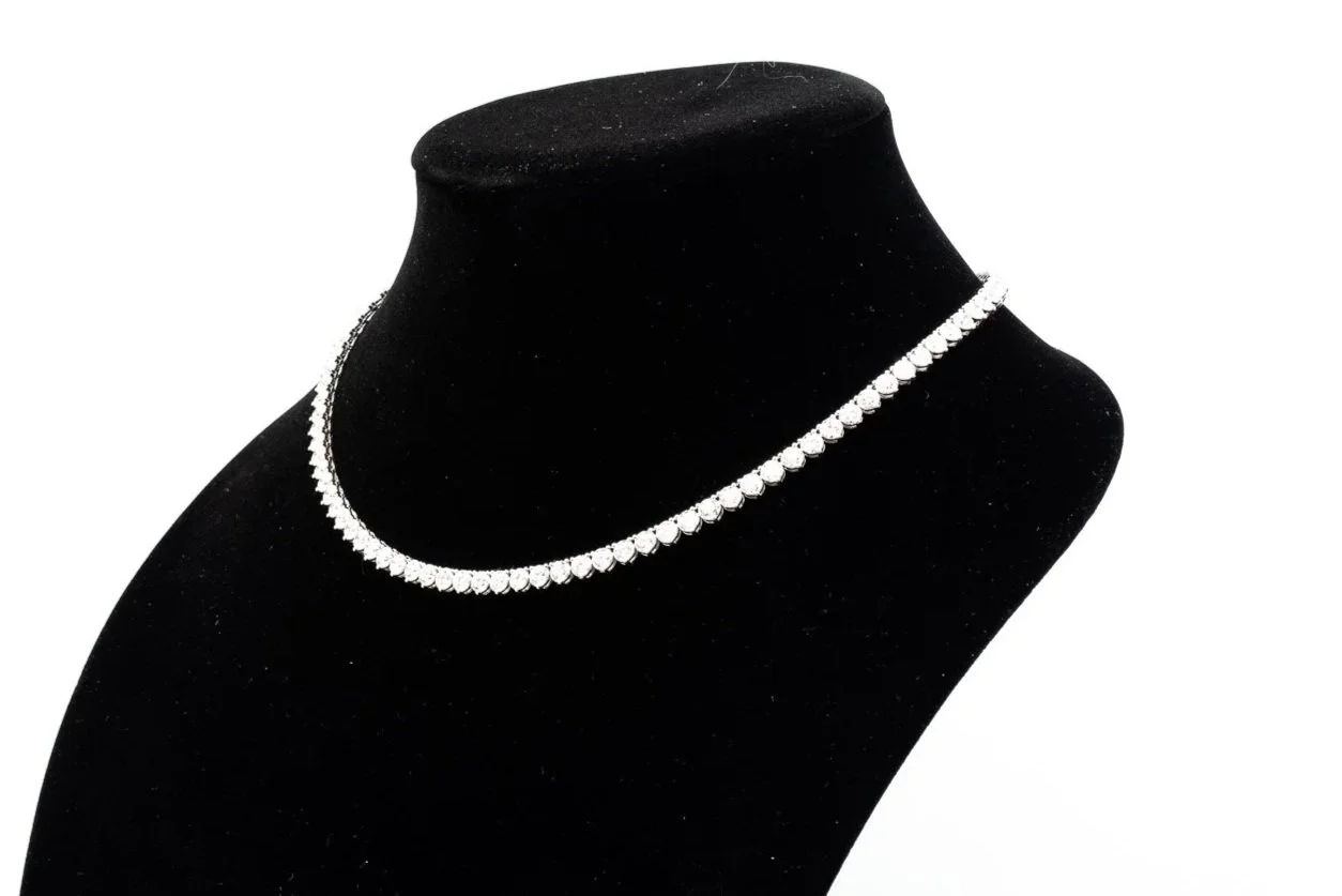 (S)White Gold Round Brilliant Cut Lab Grown Diamond Riviera Necklace
