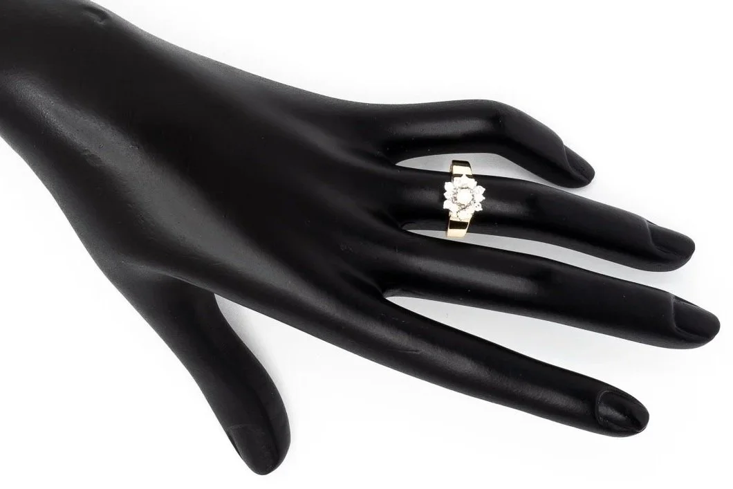 (H)Yellow White Gold Round Brilliant Cut Multi Diamond Cluster Ring