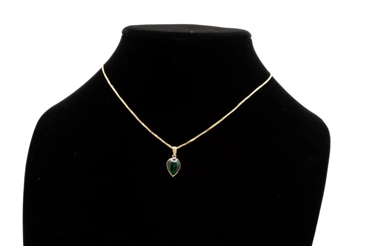 (F)Yellow Gold Solitaire Ethiopian Treated Black Hydrophane Opal Drop Dangle Pendant