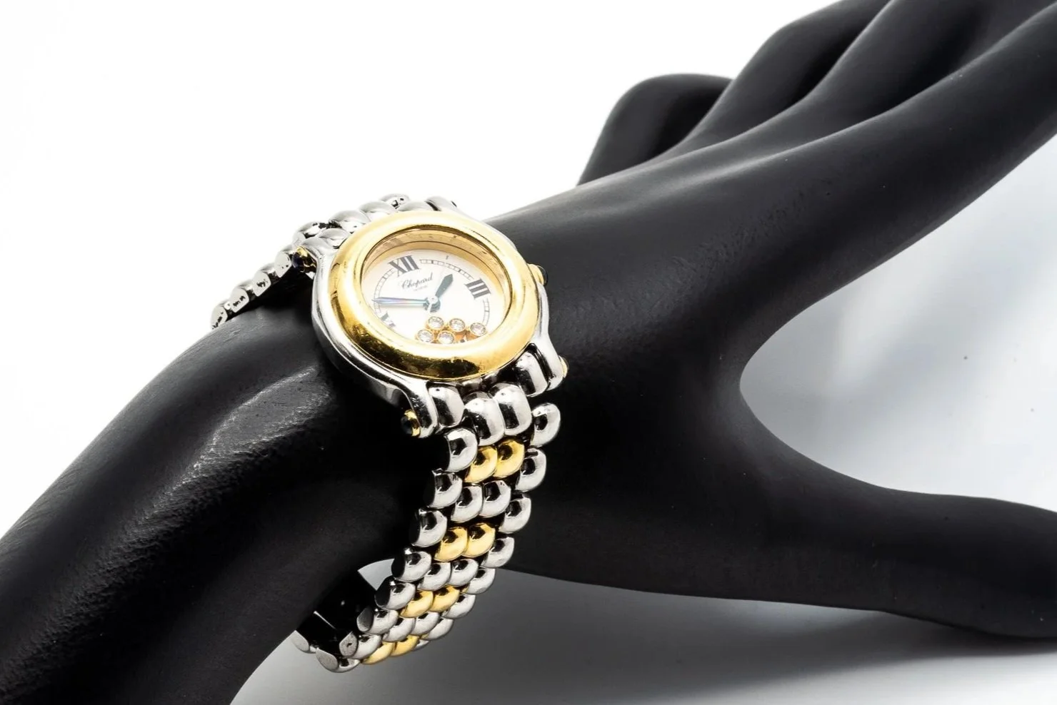 (W)26mm Stainless Steel Yellow Gold Chopard Happy Sport Quartz Wristwatch
