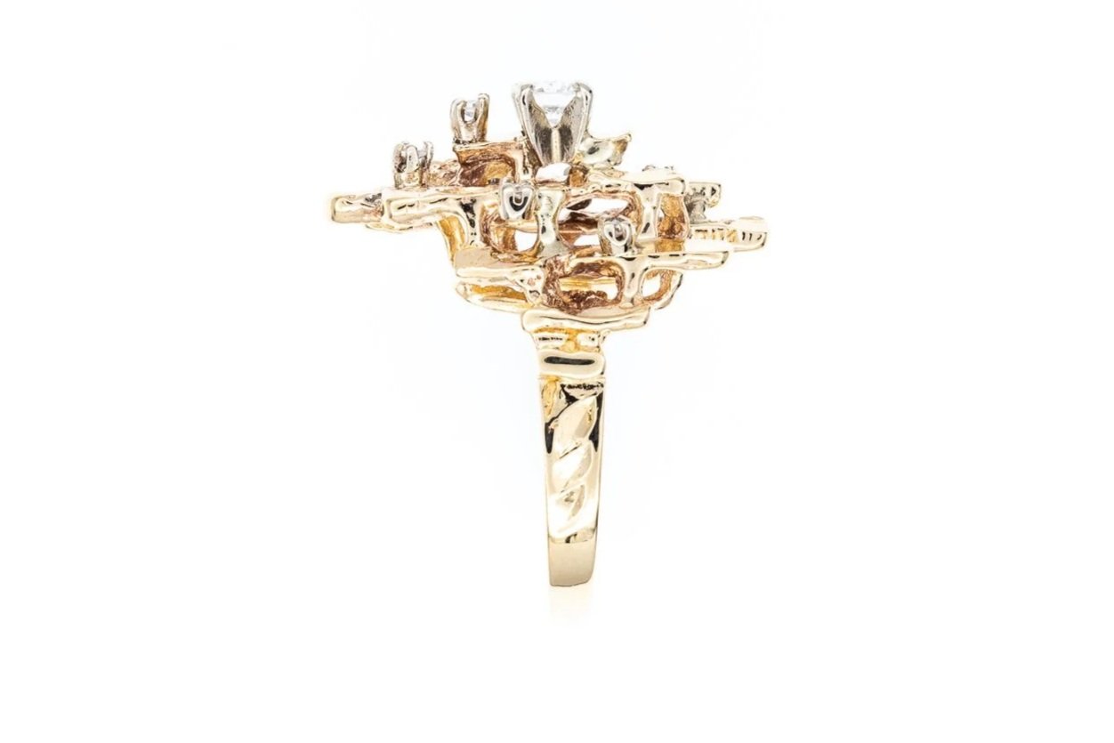 (S)Yellow White Gold Multi Diamond Organic Ring
