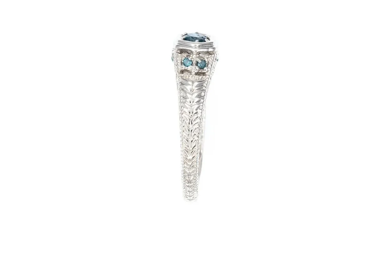 (S)White Gold Round Brilliant Cut Blue Diamond Engagement Ring