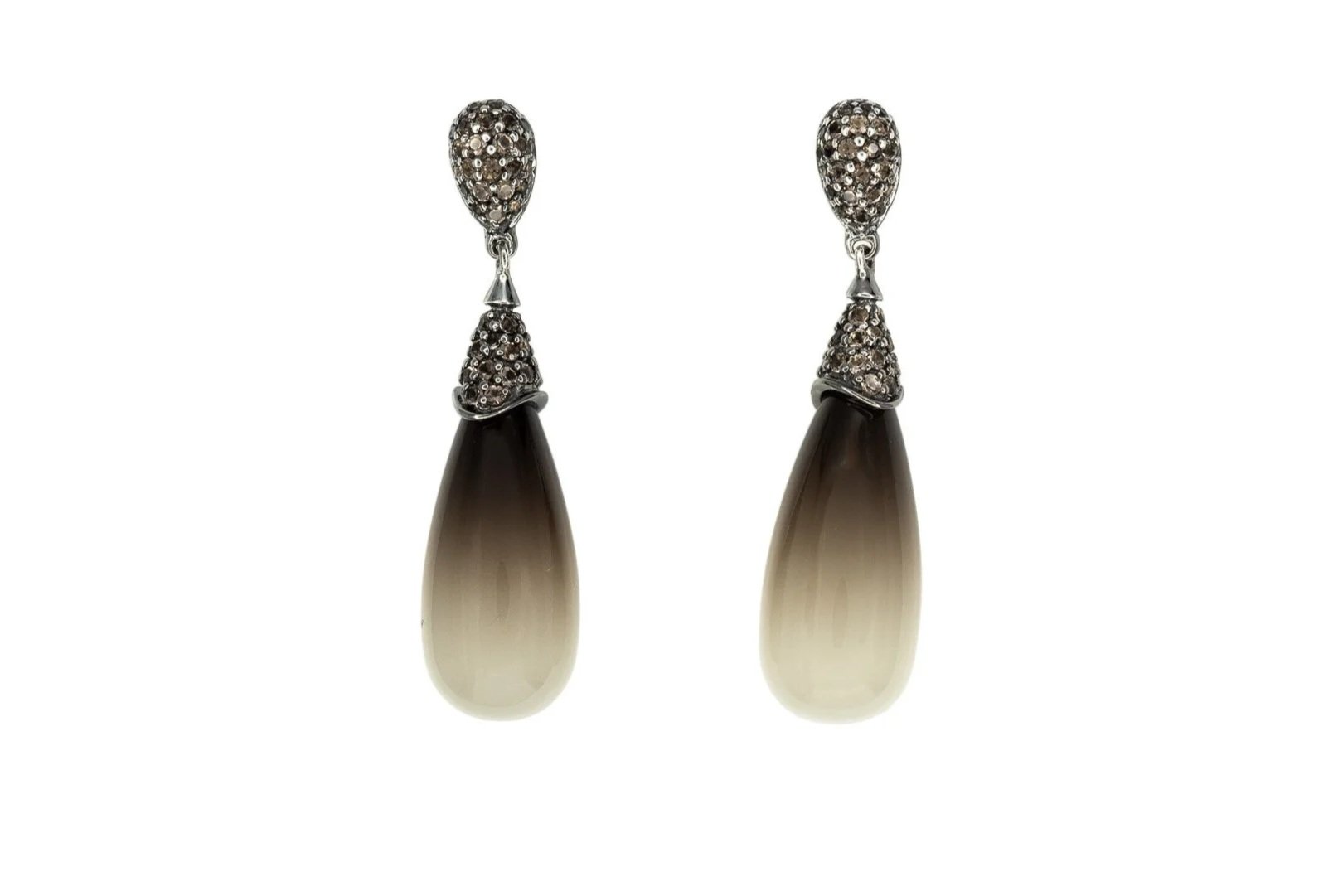 (T)Sterling Silver Smoky Quartz Drop Dangle Designer John Hardy Earrings