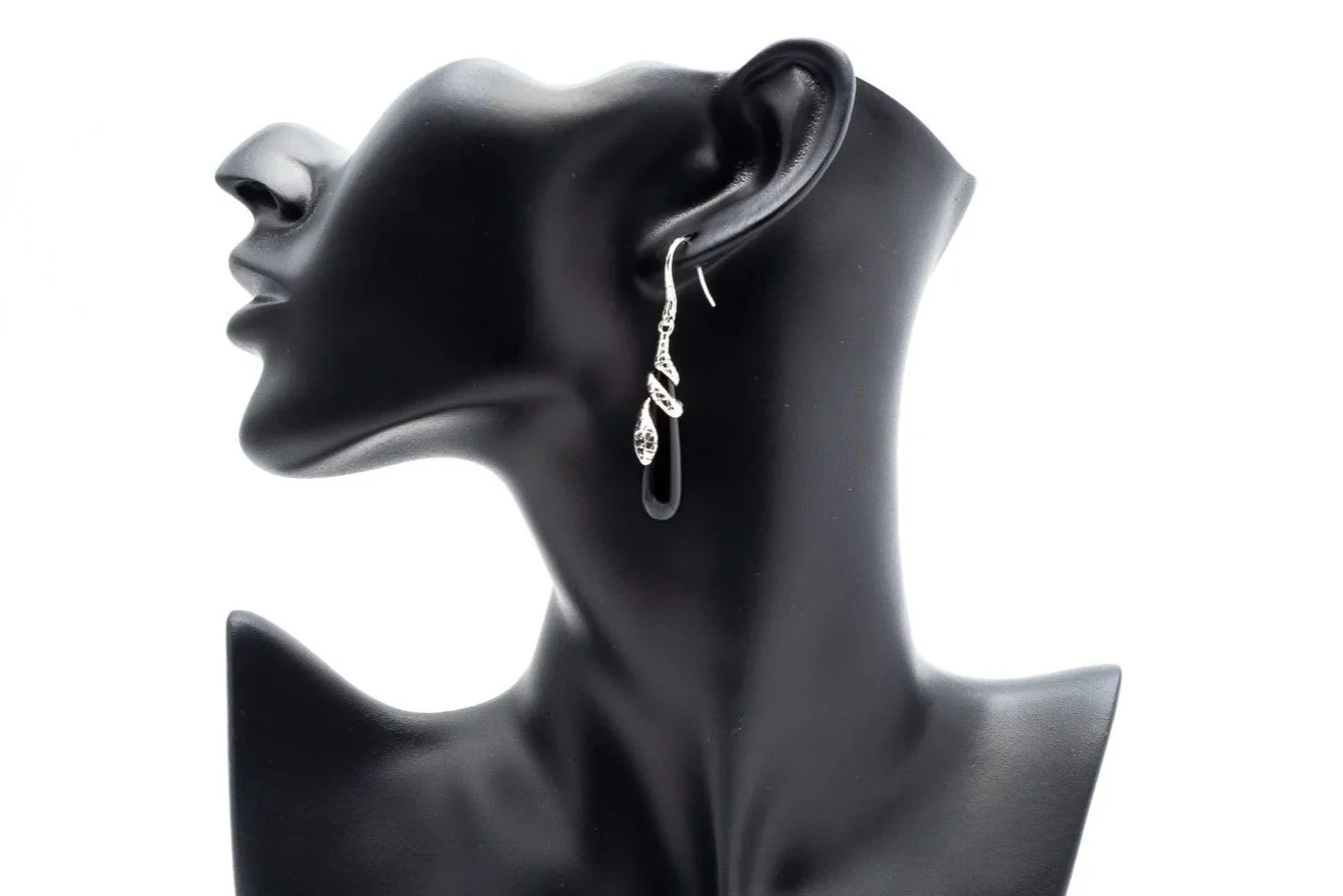 (S)Sterling Silver Black Onyx Sapphire Drop Dangle John Hardy Hook Earrings