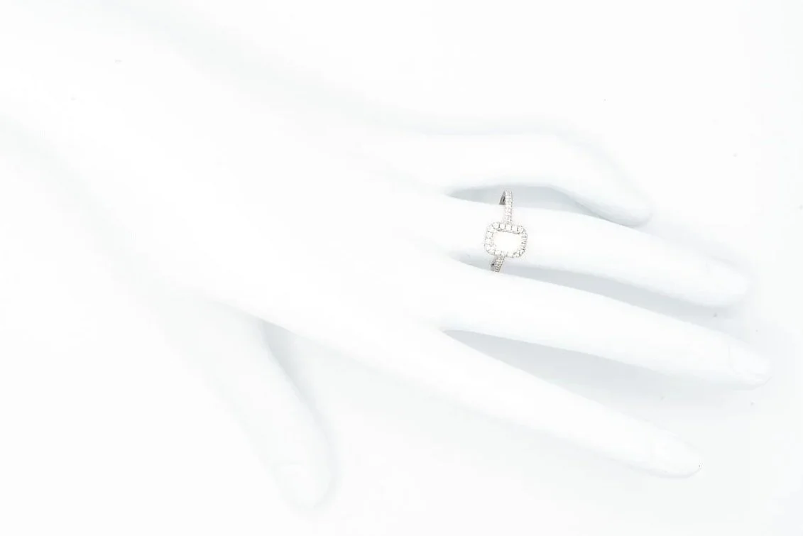 (H)White Gold Emerald Cut Canadian Diamond Engagement Ring