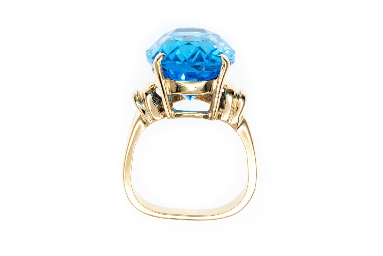 (F)Yellow Gold Solitaire Blue Topaz Gemstone Ring
