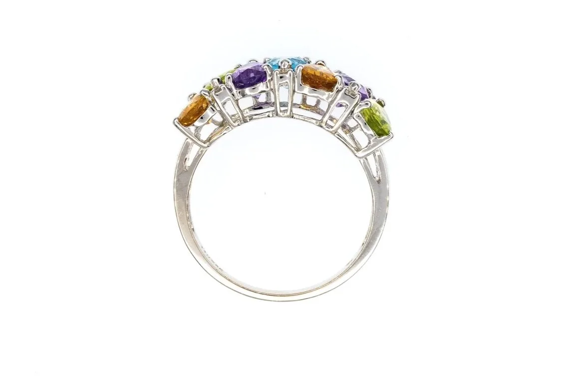 (F)White Gold Citrine Amethyst Peridot Blue Topaz Gemstone Ring