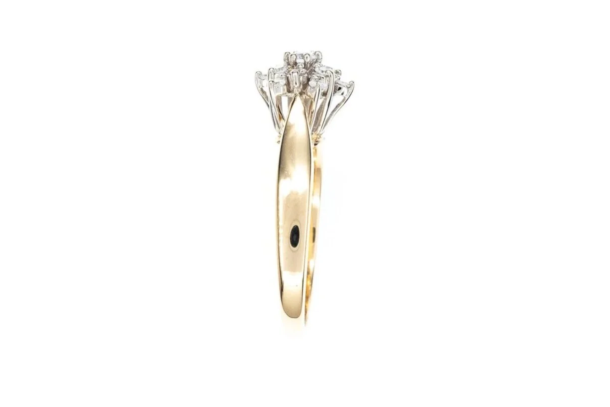 (S)Yellow White Gold Multi Diamond Cluster Ring