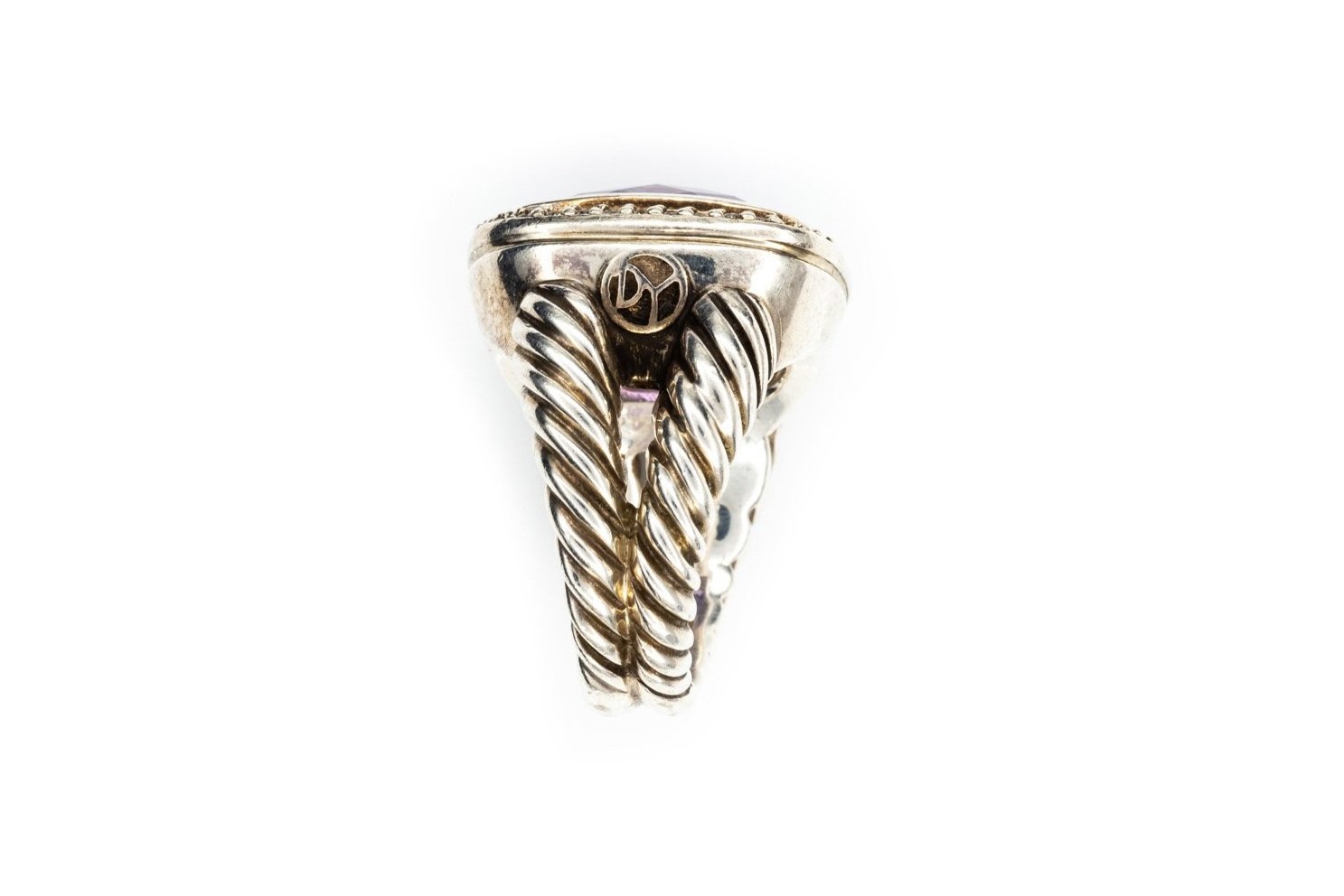 (S)Sterling Silver Round Brilliant Cut Diamond Amethyst David Yurman Ring