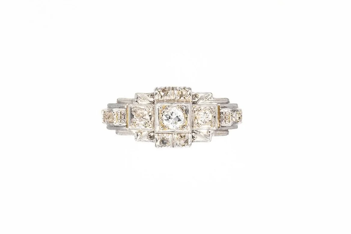 (T)Yellow White Gold Old European Cut Multi Diamond Ring