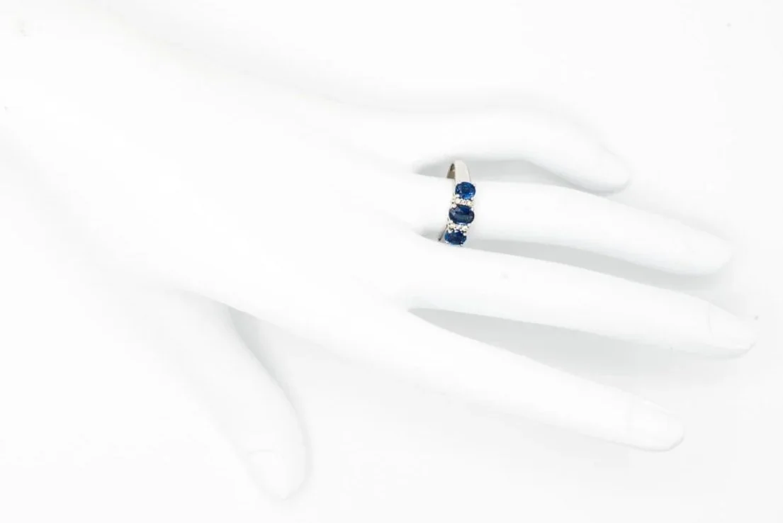 (H)White Gold Diamond Sapphire Gemstone Ring