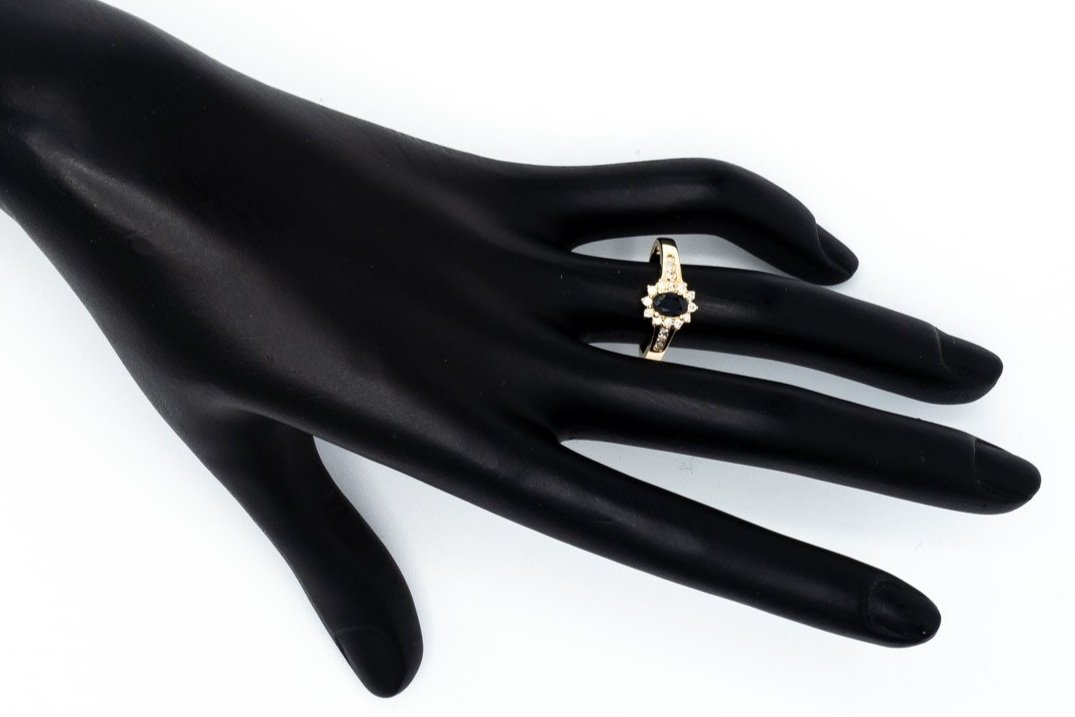 (H)Yellow Gold Diamond Sapphire Gemstone Ring