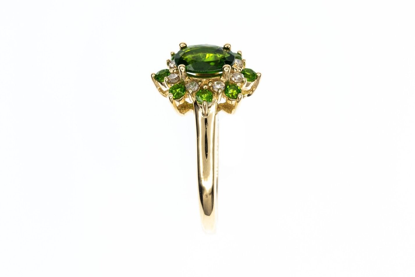 (S)Yellow Gold Diamond Chrome Diopside Gemstone Ring