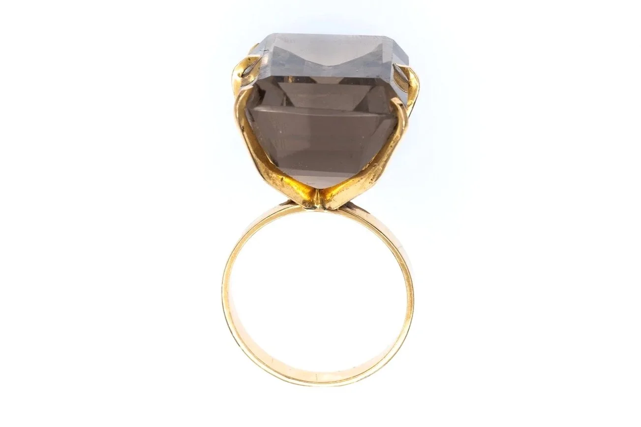 (F)Yellow Gold Solitaire Smoky Quartz Gemstone Ring