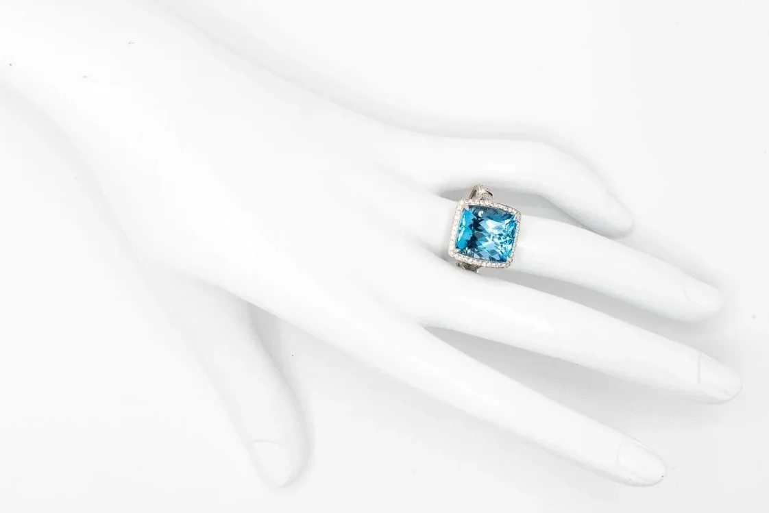 (H)White Gold Aquamarine Diamond Simon G Designer Ring