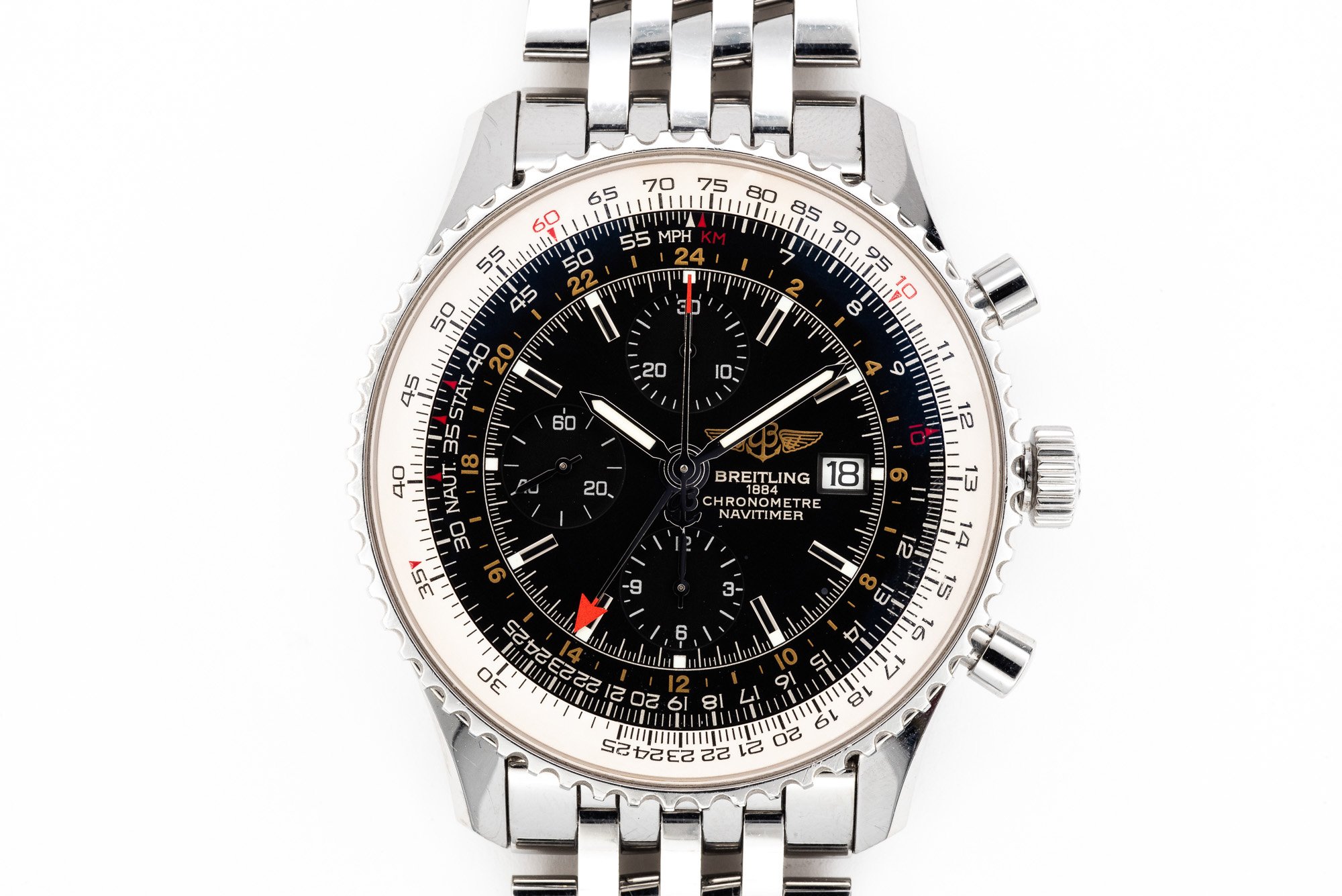 (T)46mm Stainless Steel Breitling Navitimer World Automatic Wristwatch