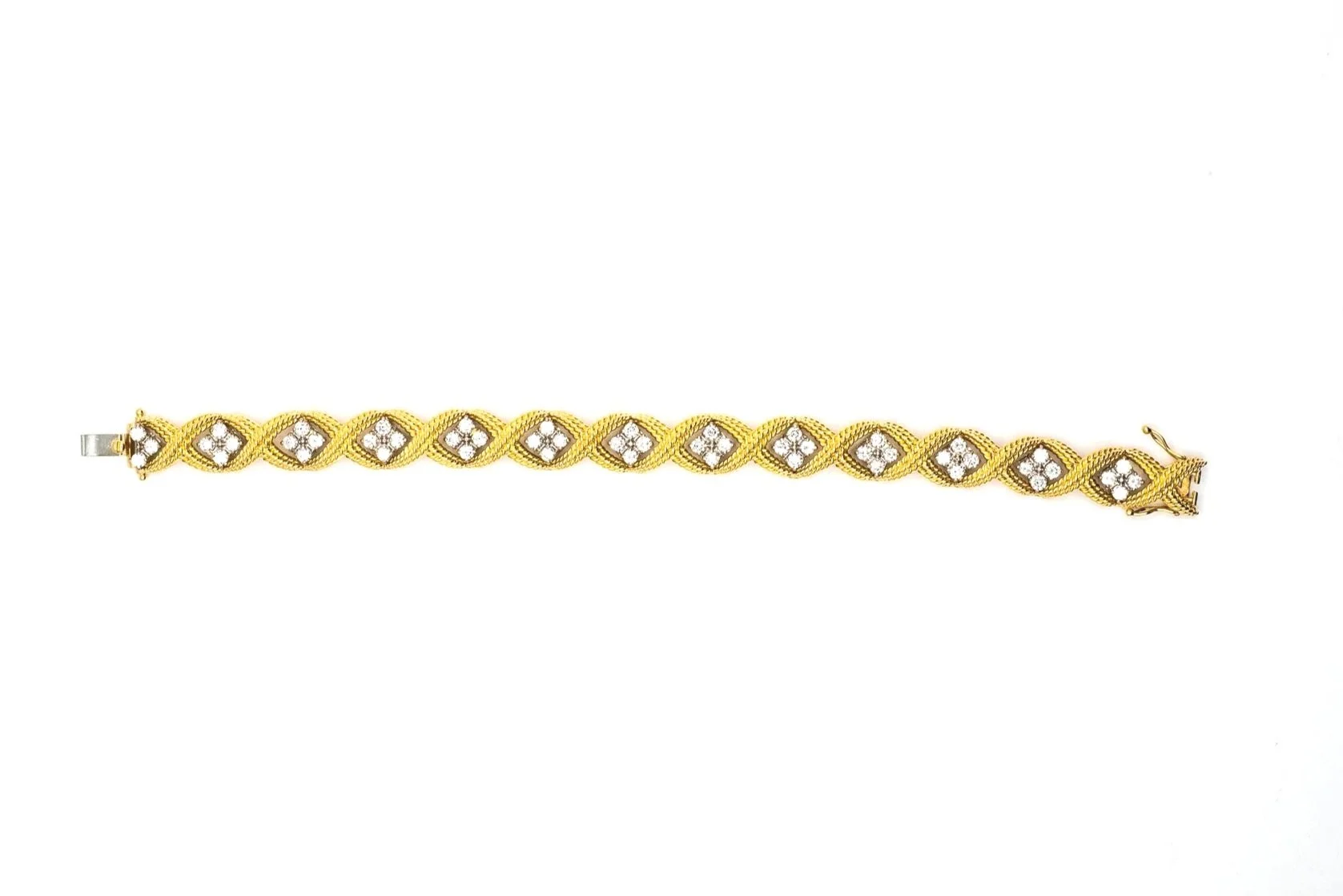 (T)White Yellow Gold Round Brilliant Cut Diamond Tennis Bracelet