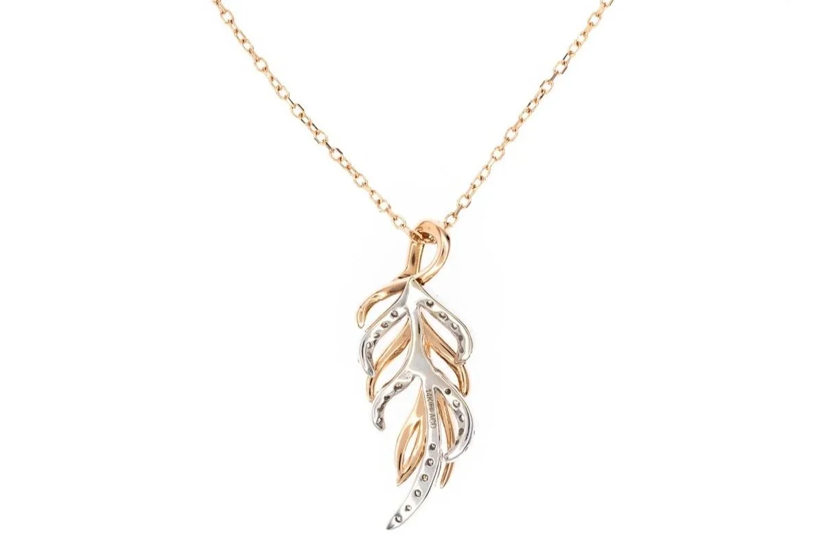 (T)White Rose Gold Round Brilliant Cut Diamond Feather Slider Pendant
