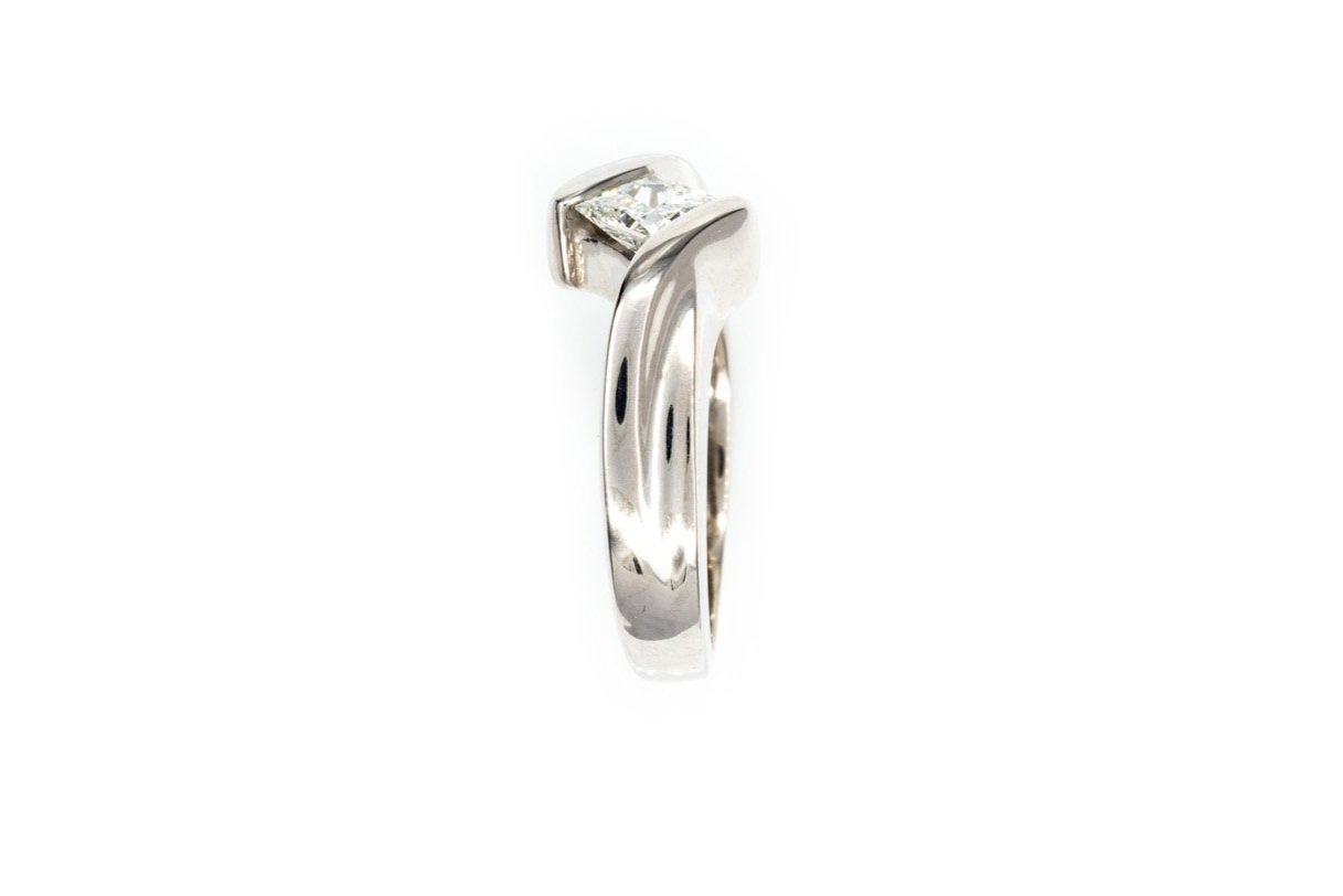 (S)White Gold Solitaire Square Modified Brilliant Cut Diamond Engagement Ring