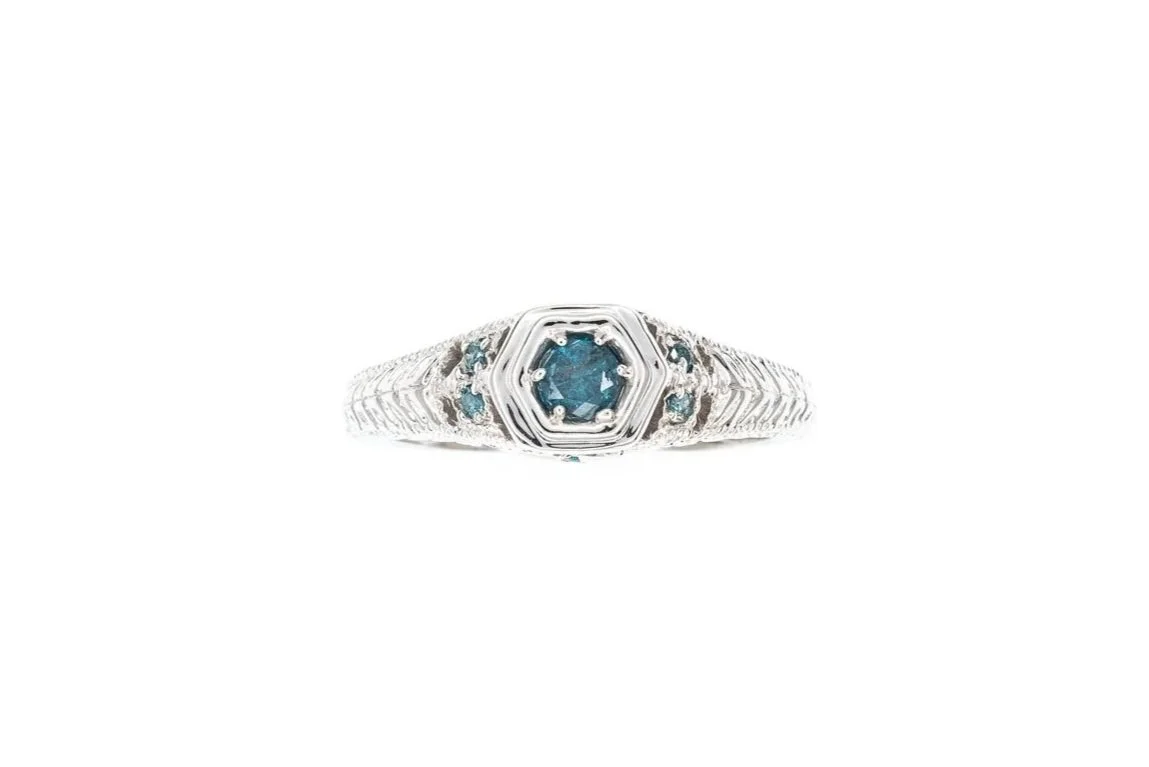 (T)White Gold Round Brilliant Cut Blue Diamond Engagement Ring