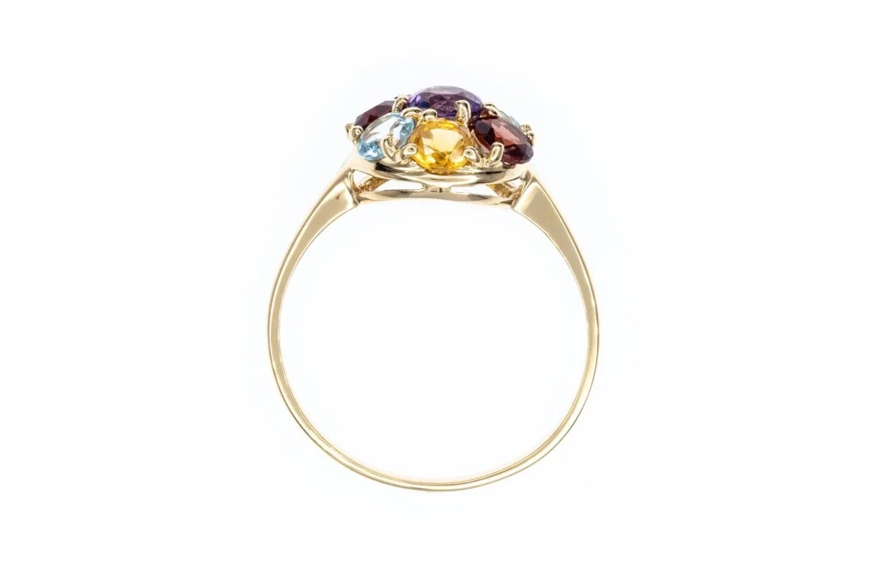 (F)Yellow Gold Amethyst Almandine Garnet Blue Topaz Gemstone Ring