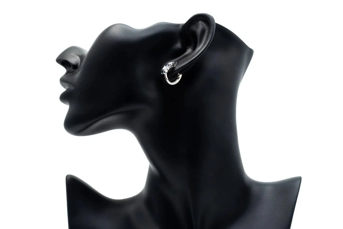 (S)White Gold Diamond Sapphire Hoop Earrings