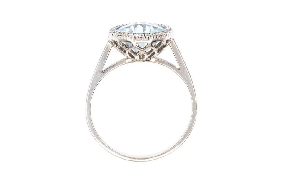 (F)White Gold Diamond Aquamarine Gemstone Ring
