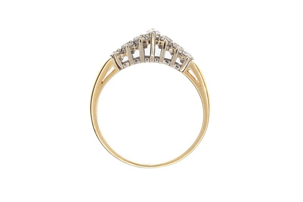(F)Yellow White Gold Marquise Brilliant Cut Multi Diamond Ring