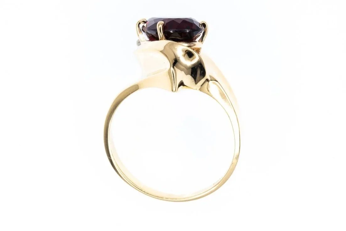 (F)Yellow Gold Solitaire Rhodolite Garnet Gemstone Ring