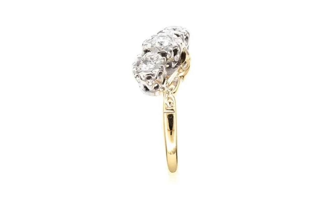 (S)Yellow Gold Platinum Diamond Three Stone Ring