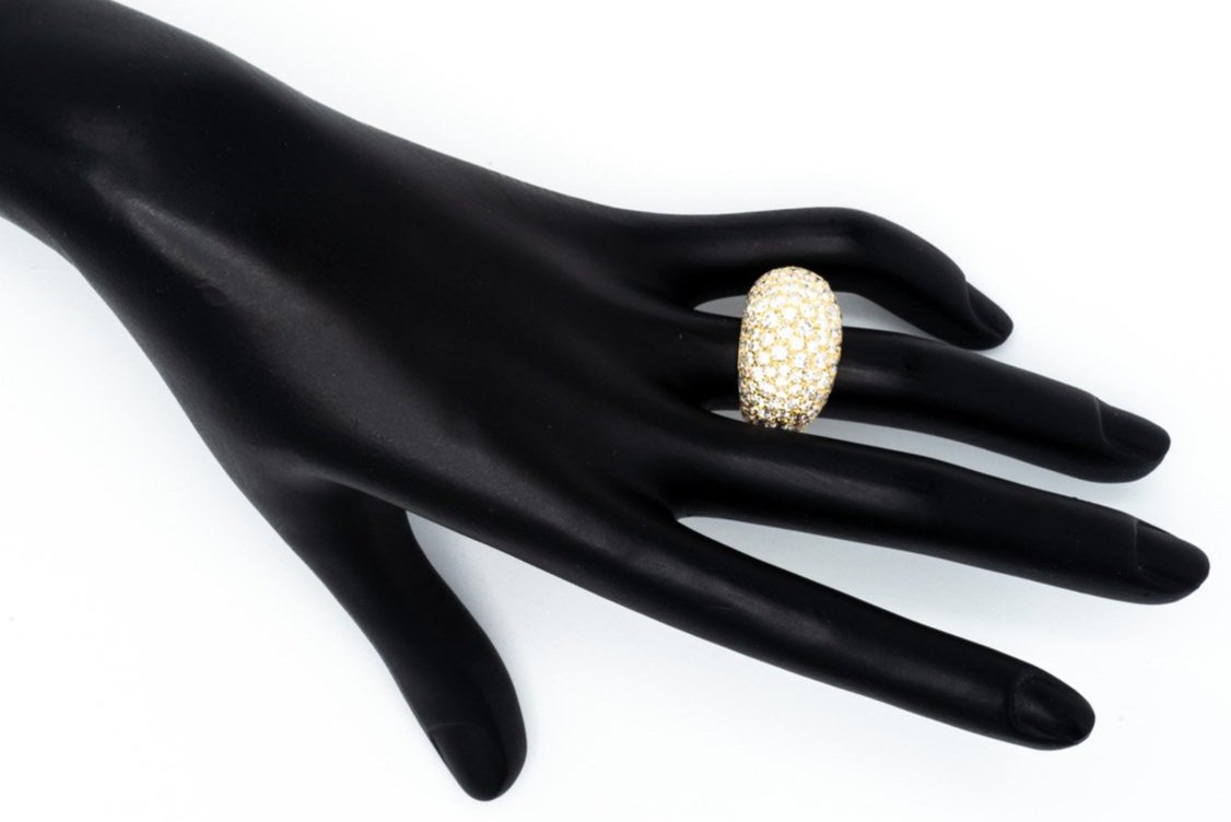 (H)Yellow Gold Designer Cartier Round Brilliant Cut Diamond Dome Ring