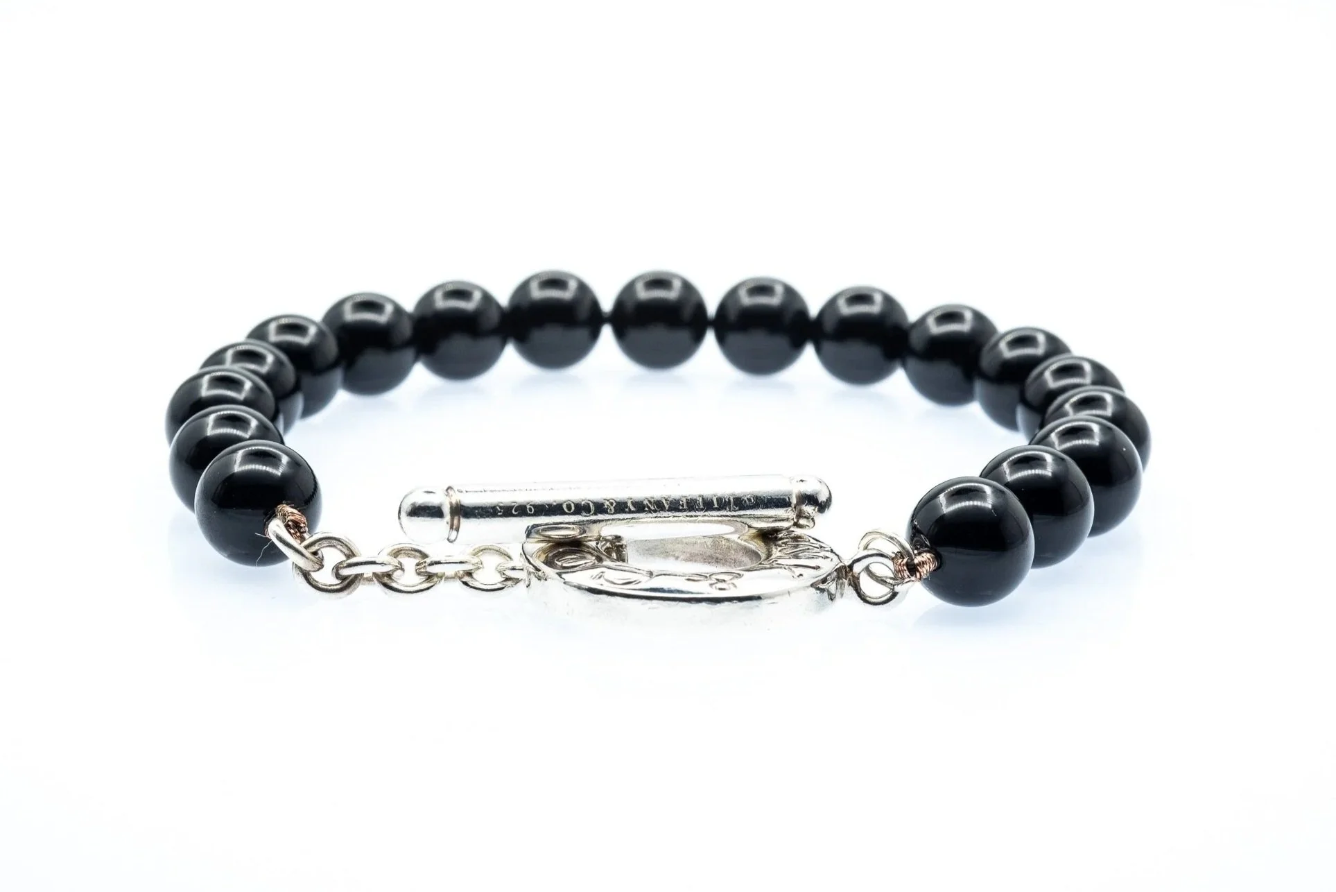 (F)Sterling Silver Black Onyx Tiffany & Co. Beaded Designer Bracelet